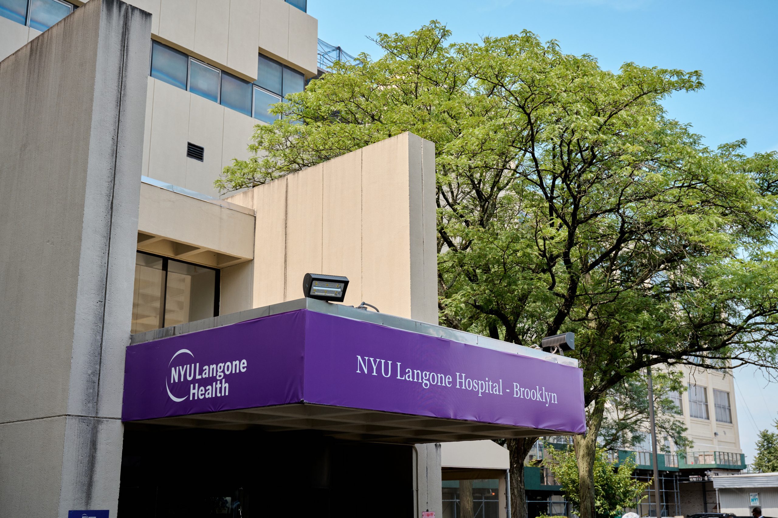 The front entrance of the NYU Langone Hospital—Brooklyn building.