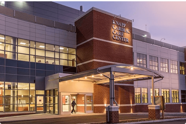 The front entrance of the Knapp Cardiac Care Center